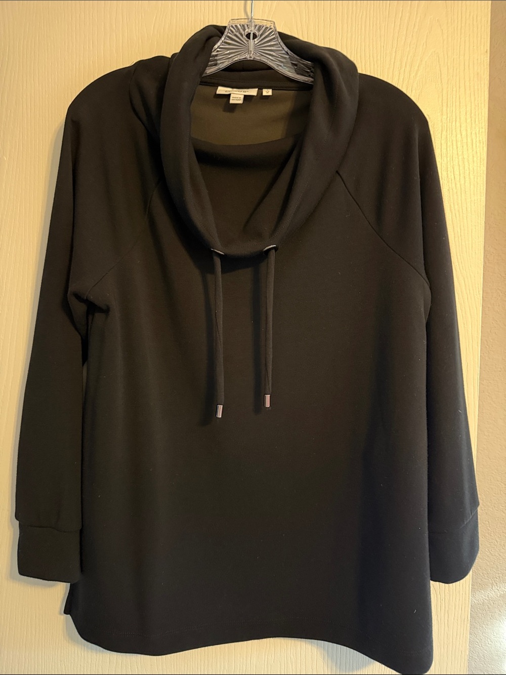 Chico's Black Cowl Neck Drawstring Sweater